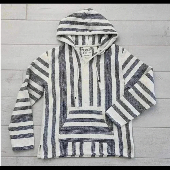 Beach Life Women Stripe Poncho Hoodie Pullover Size L - Picture 1 of 6
